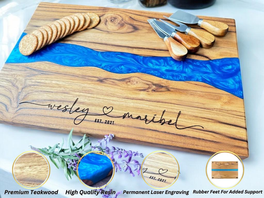 Teakwood & Resin Charcuterie Board For Wedding, Anniversary, Housewarming, Engagement, Bridal Shower, Corporate, Holiday Gifts