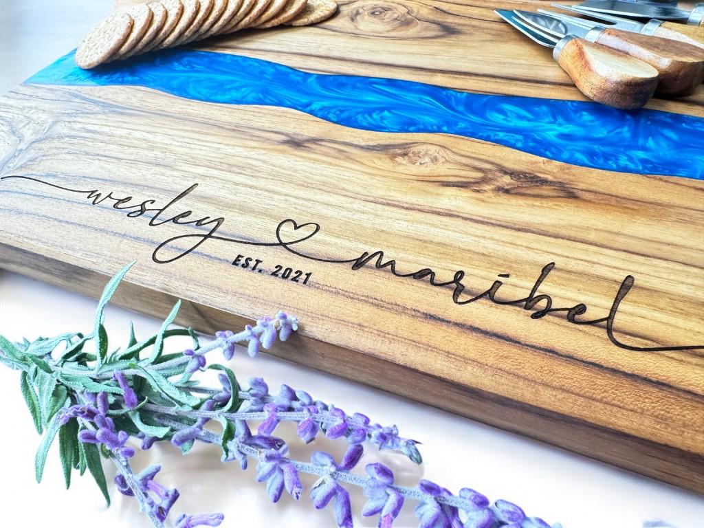 Teakwood & Resin Charcuterie Board For Wedding, Anniversary, Housewarming, Engagement, Bridal Shower, Corporate, Holiday Gifts