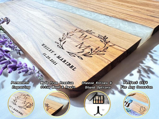 Olive Wood & Resin Charcuterie Board For Wedding Gift, Gift for Couple, Anniversary Gift, Housewarming Gift, Engagement Gift, Bridal Shower
