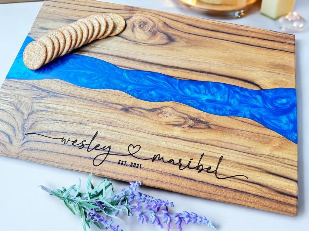 Teakwood & Resin Charcuterie Board For Wedding, Anniversary, Housewarming, Engagement, Bridal Shower, Corporate, Holiday Gifts