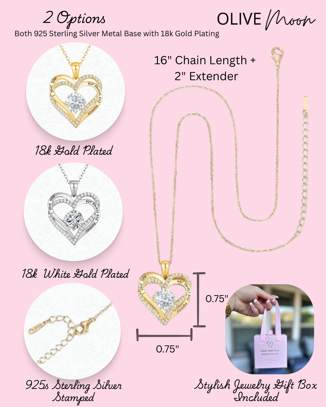 “I Love You for Always and Forever” Heart Necklace