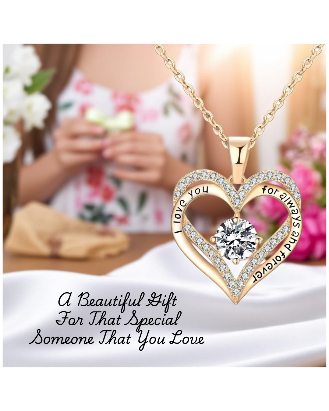 “I Love You for Always and Forever” Heart Necklace