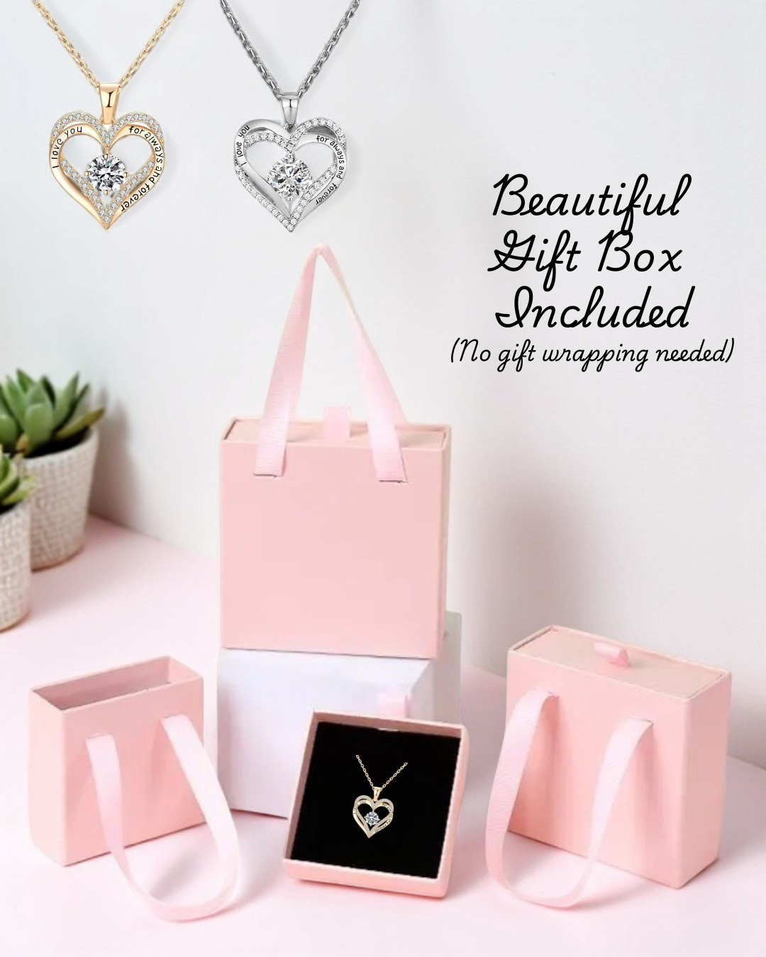 “I Love You for Always and Forever” Heart Necklace