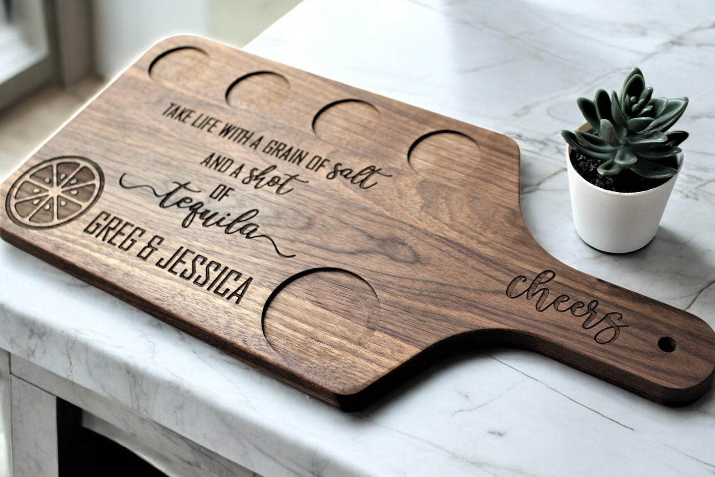Tequila Wood Flight board with handle & Charcuterie Board Personalized Birthday Housewarming Fathers Mothers Day Wedding Engagement Gifts